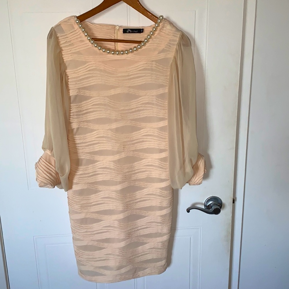 Pearl collar dress fluffy sleeves double lining